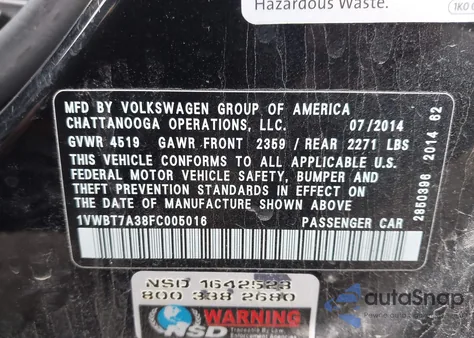 2015 Volkswagen Passat 1.8T Se from USA, damaged, VIN 1VWBT7A38FC005016